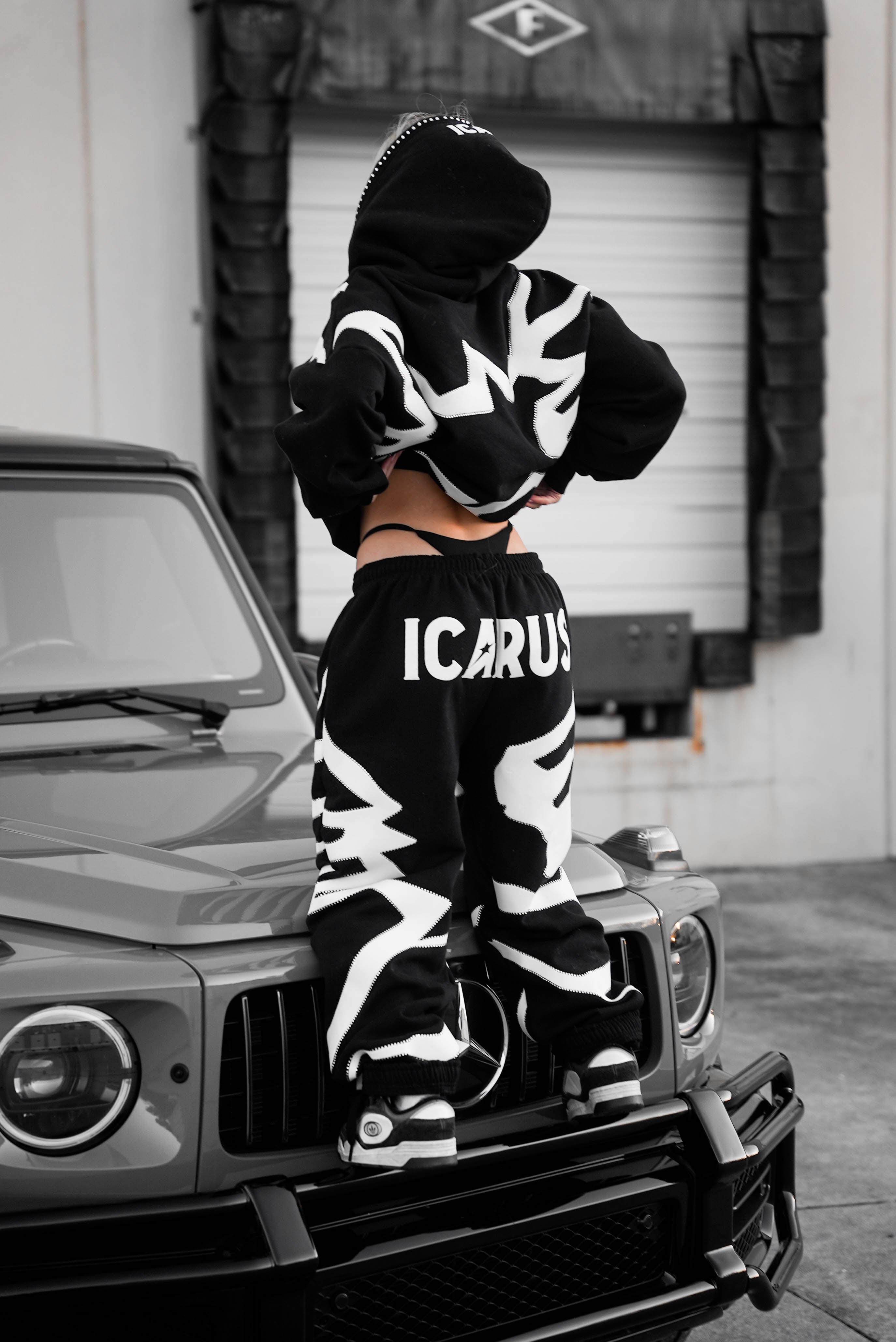 “Fallen” Black Puff Print Rhinestone Sweatpants