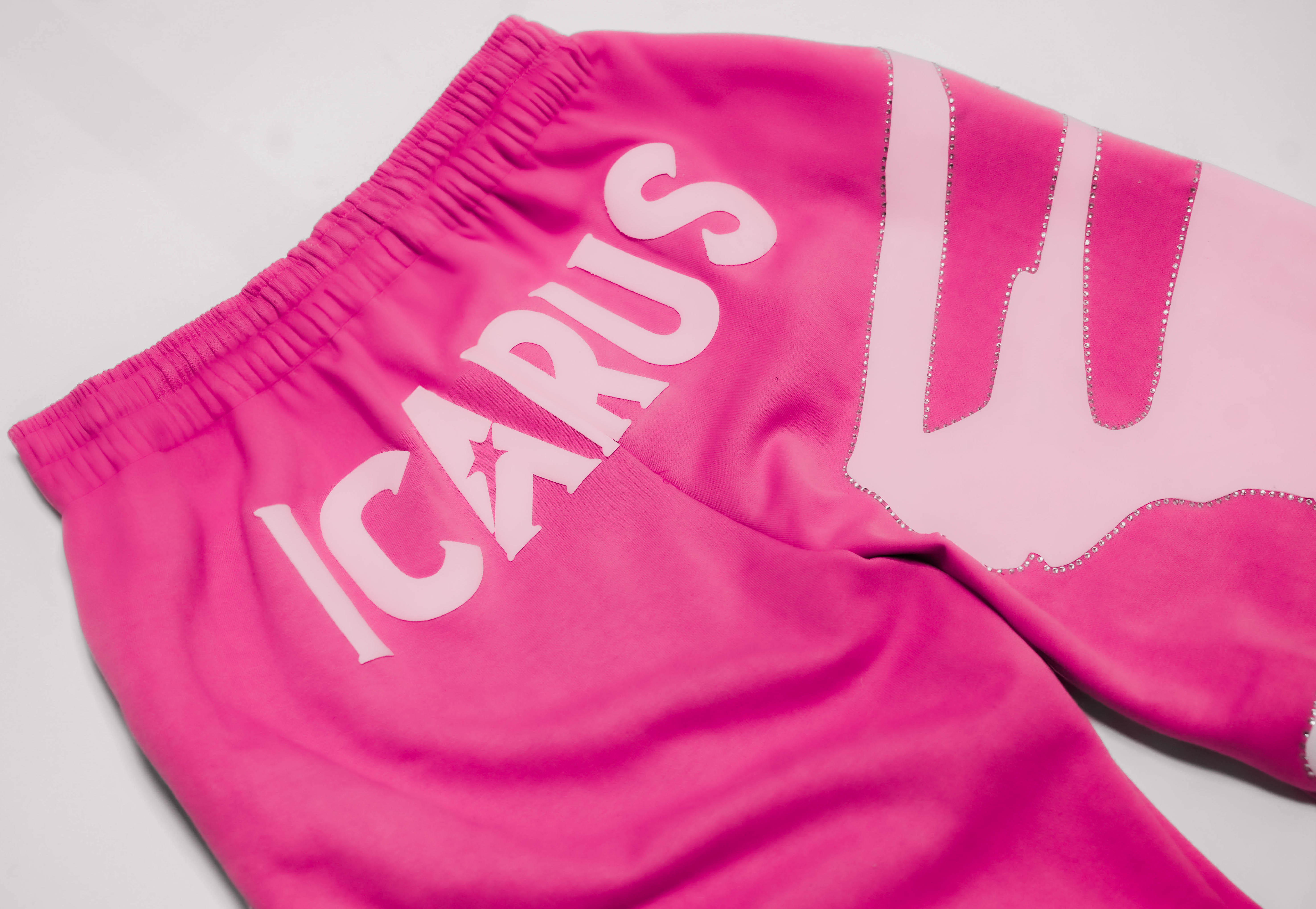 “Fallen” Pink Puff Print Rhinestone Sweatpants