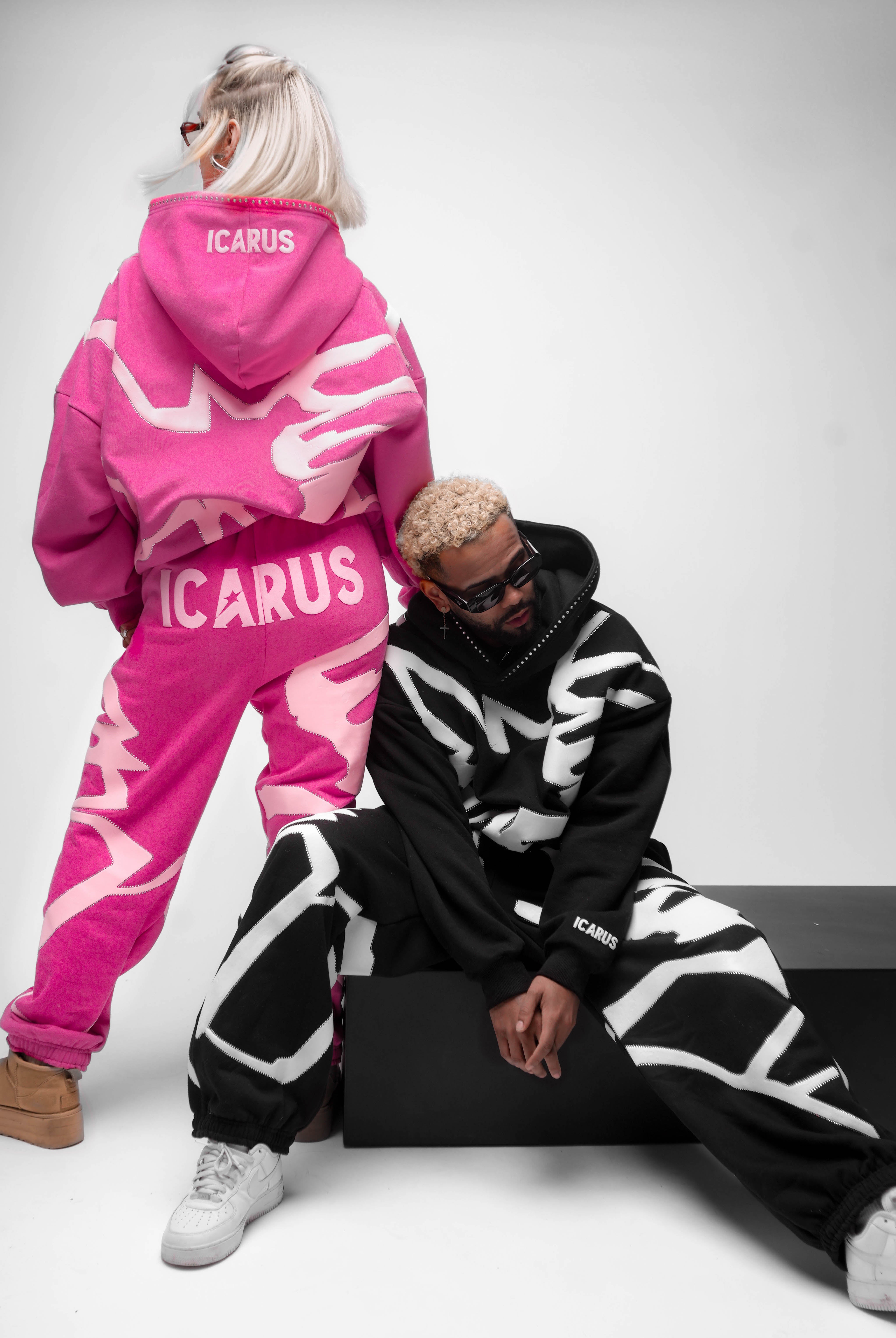“Fallen” Pink Puff Print Rhinestone Sweatpants