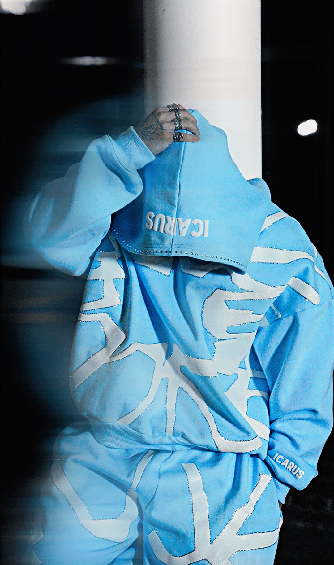 “Fallen” Blue & White Puff Print Rhinestone Sweatshirt