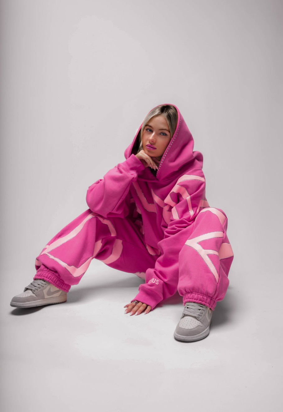 “Fallen” Pink Puff Print Rhinestone Sweatshirt