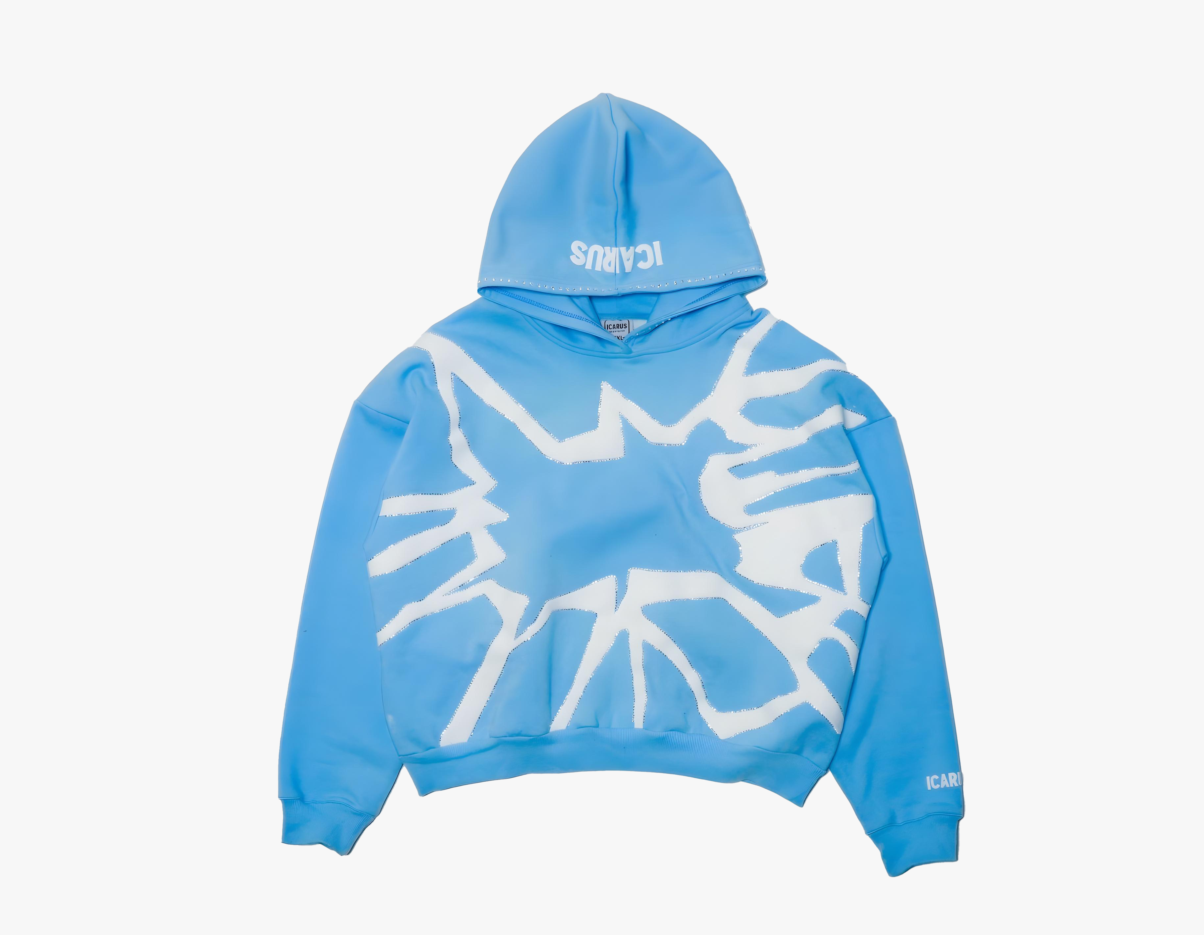 “Fallen” Blue & White Puff Print Rhinestone Sweatshirt