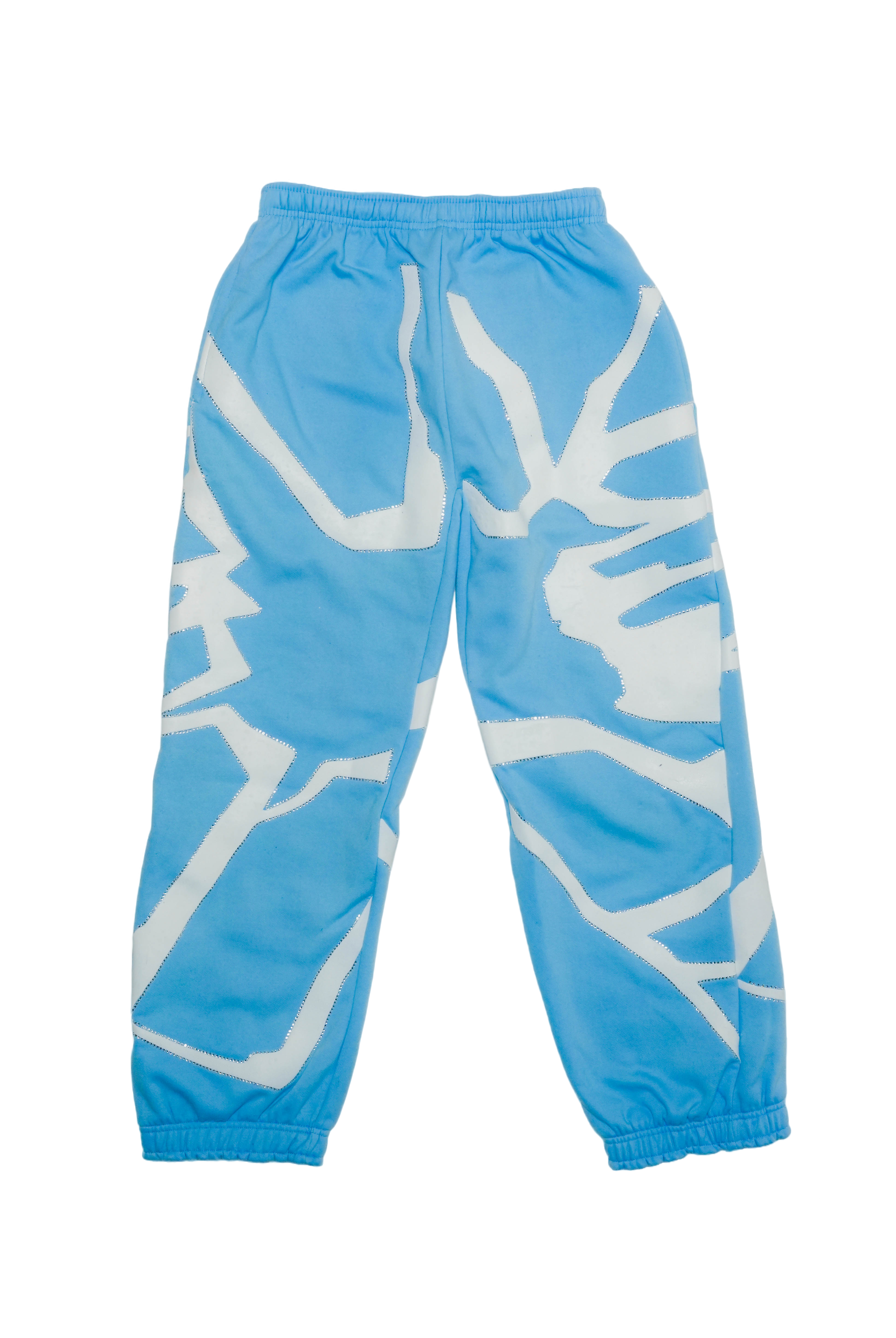 “Fallen” Blue & White Puff Print Rhinestone Sweatpants