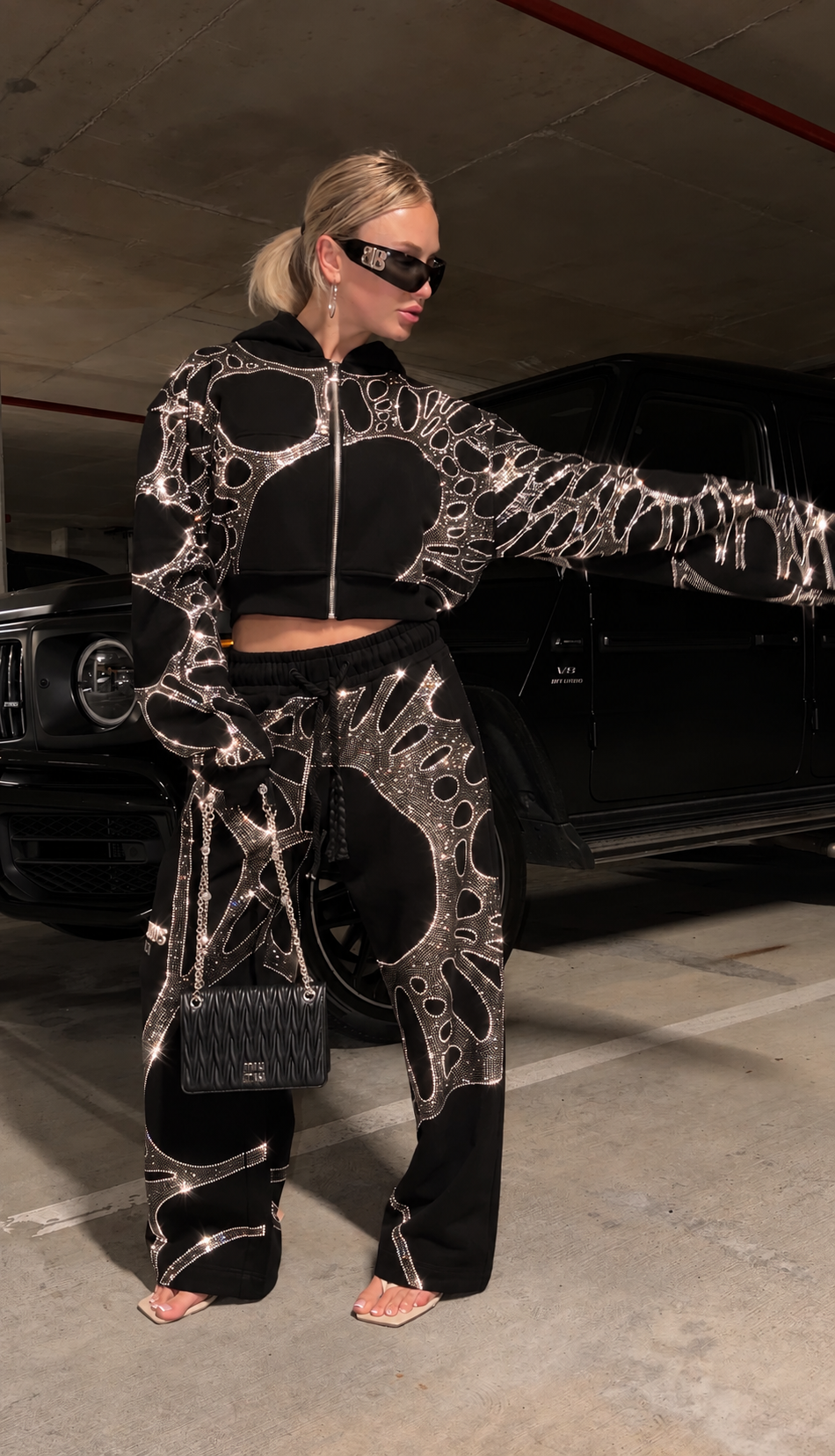 Ascent Black Rhinestone Sweatpants