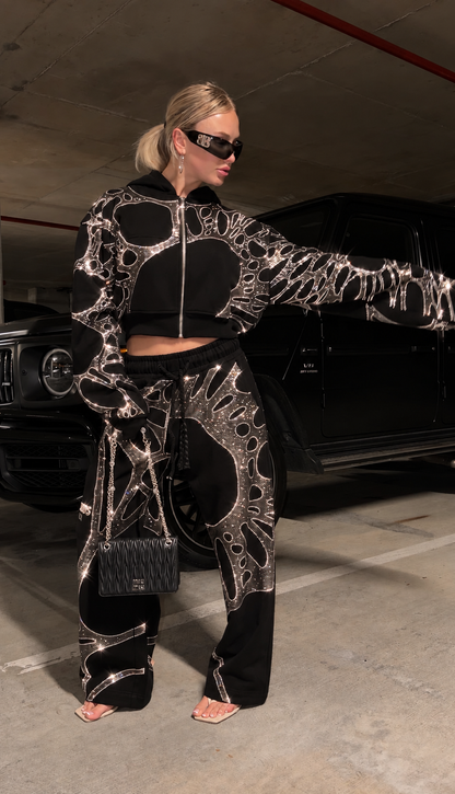 Ascent Black Rhinestone Sweatpants