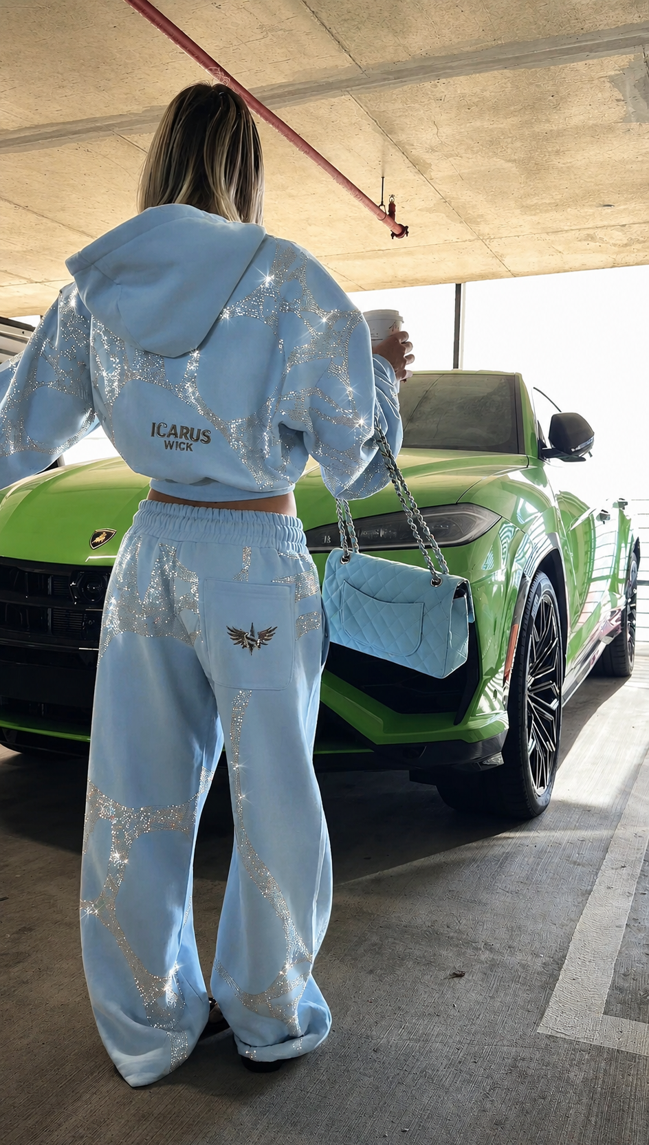Ascent Baby Blue Rhinestone Sweatpants