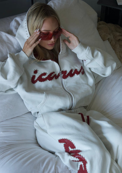 Red Crocodile Studded Cropped Zip-Up Hoodie