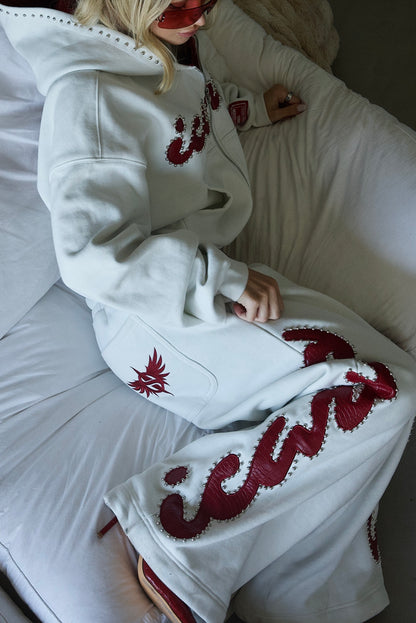 Red Crocodile Studded Sweatpants
