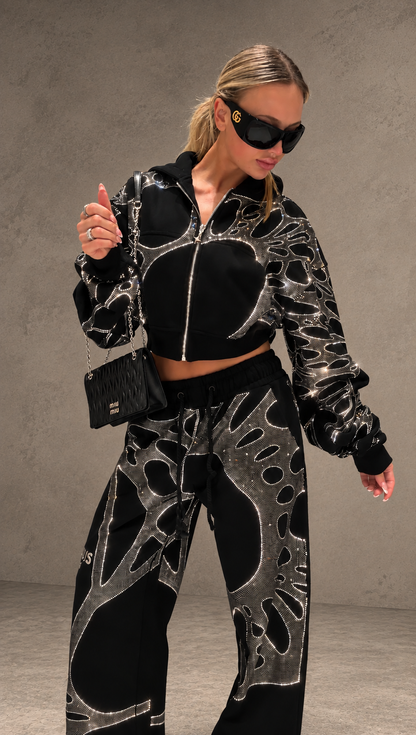 Ascent Black Rhinestone Cropped Hoodie