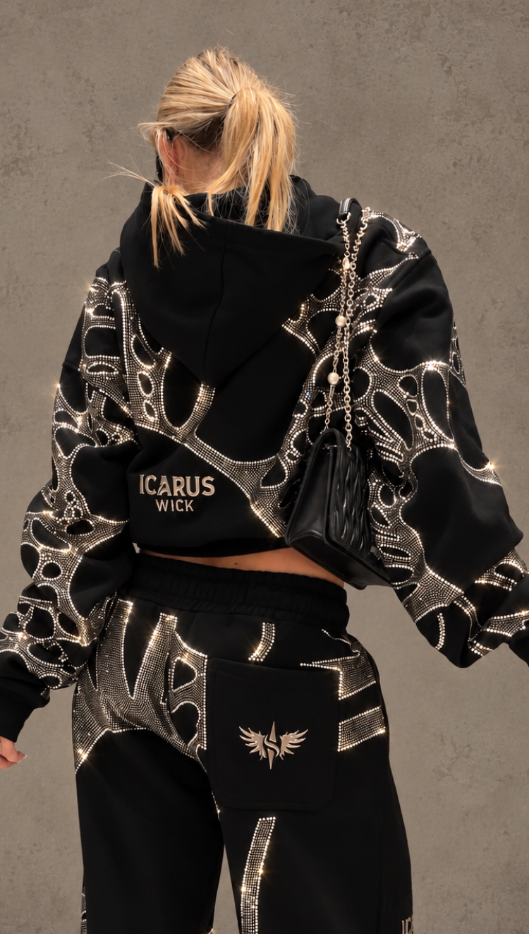Ascent Black Rhinestone Sweatpants