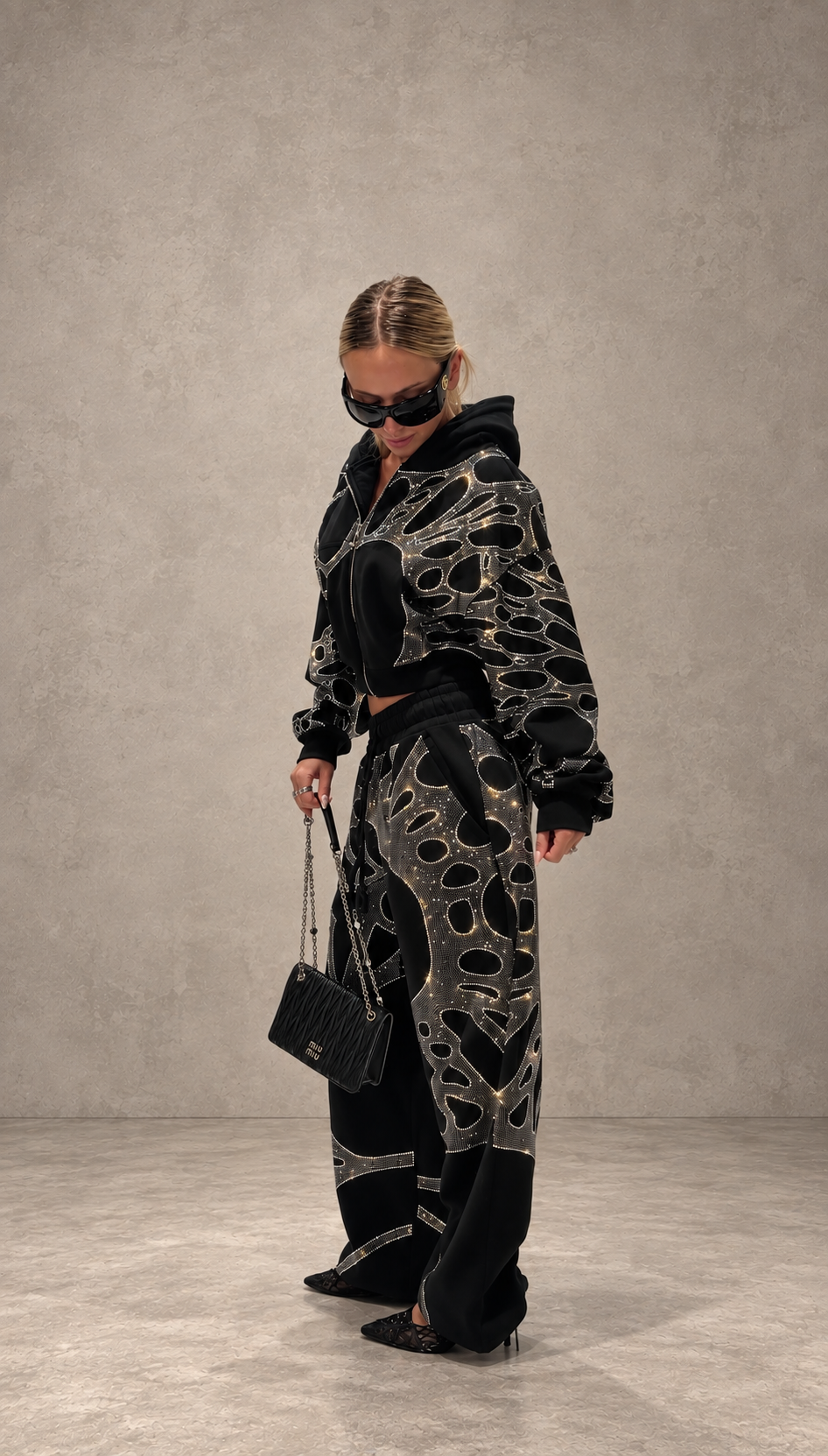 Ascent Black Rhinestone Cropped Hoodie