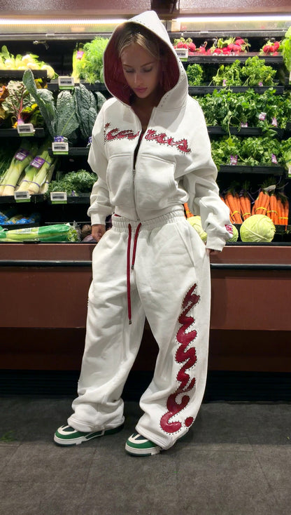 Red Crocodile Studded Sweatpants
