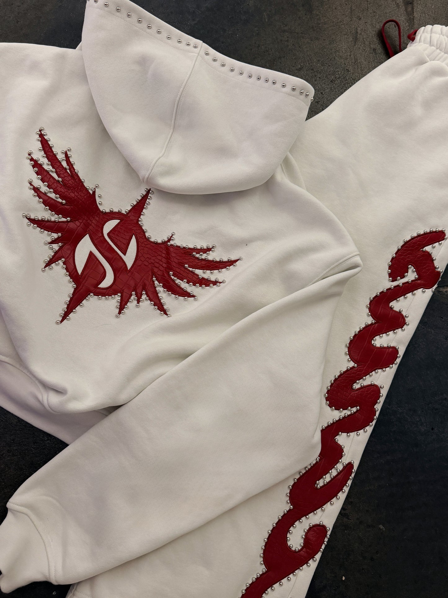 Red Crocodile Studded Sweatpants