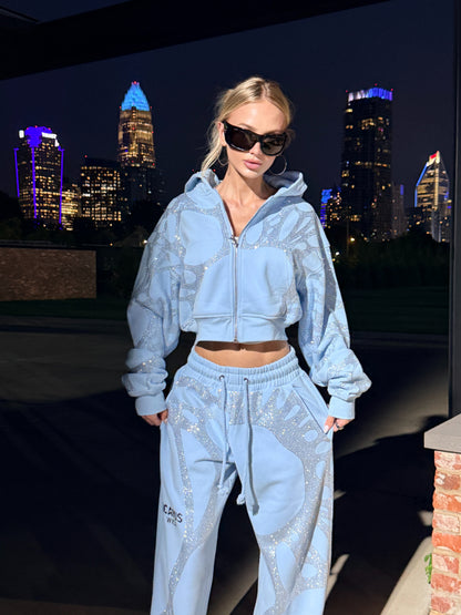 Ascent Rhinestone Cropped Hoodie - BLUE