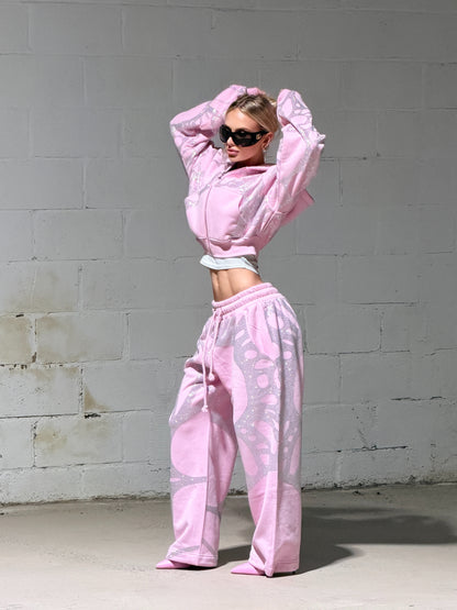 Ascent Rhinestone Cropped Hoodie - PINK