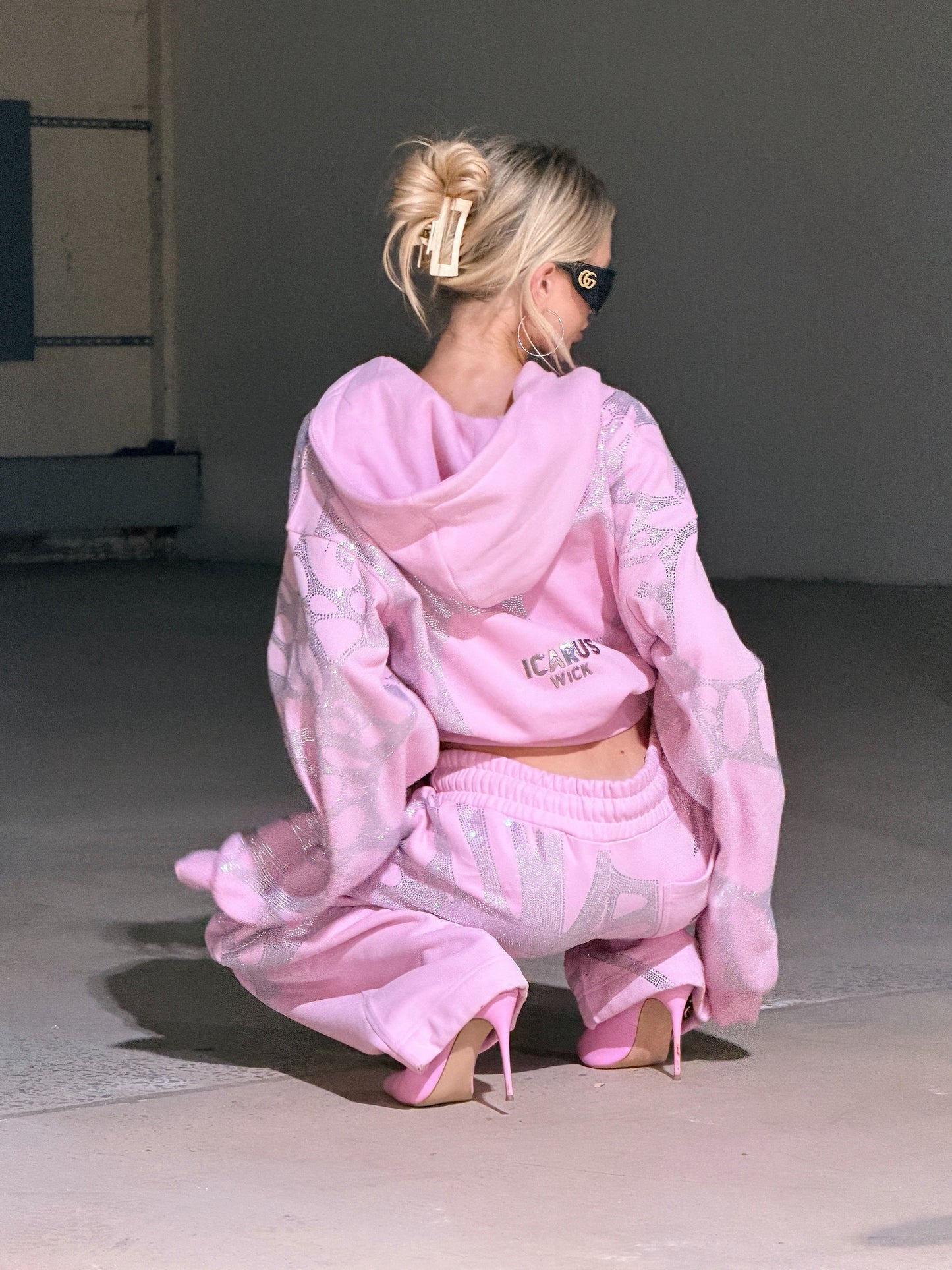 Ascent Rhinestone Cropped Hoodie - PINK