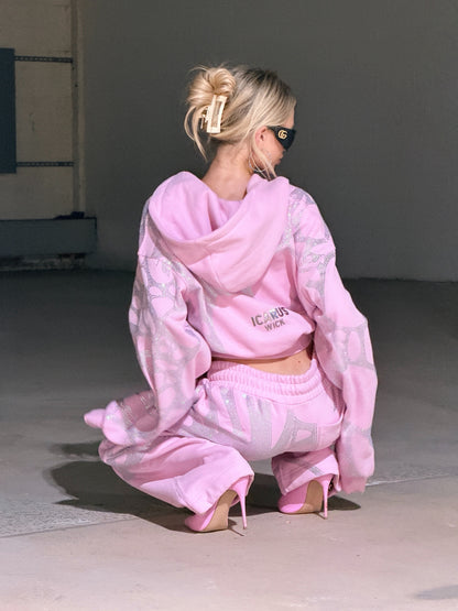 Ascent Rhinestone Cropped Hoodie - PINK