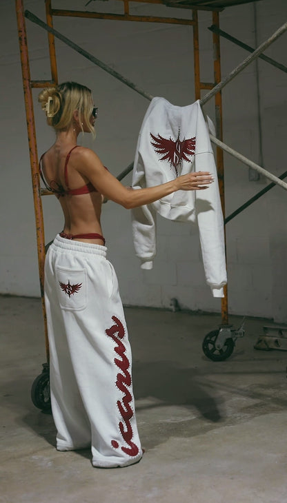 Red Crocodile Studded Sweatpants