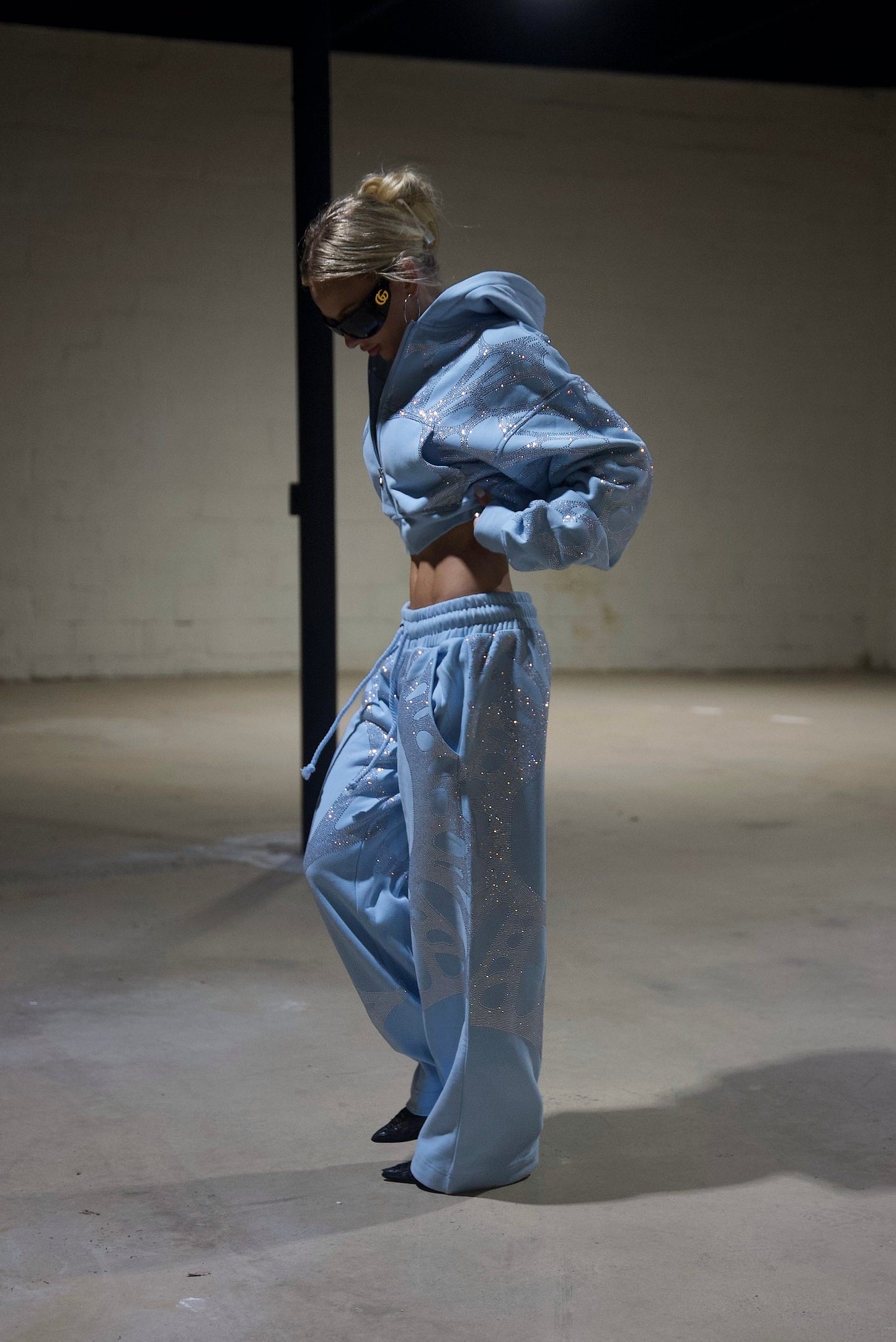 Ascent Rhinestone Cropped Hoodie - BLUE