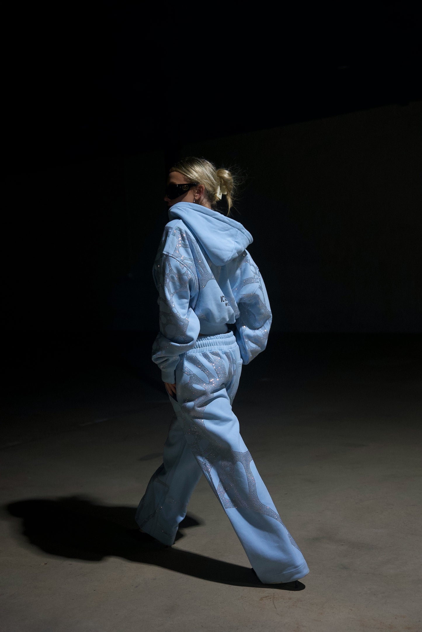 Ascent Rhinestone Cropped Hoodie - BLUE