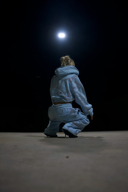 Ascent Rhinestone Cropped Hoodie - BLUE