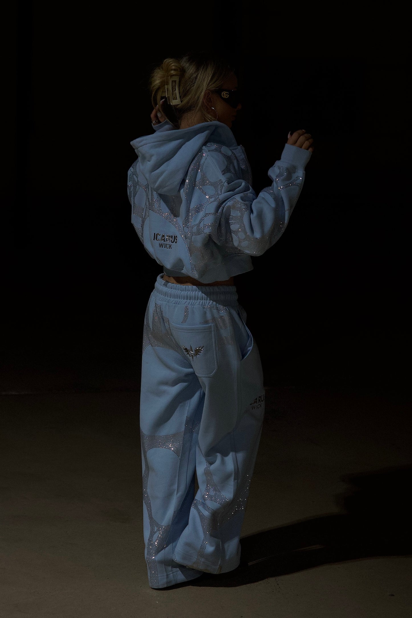 Ascent Rhinestone Cropped Hoodie - BLUE