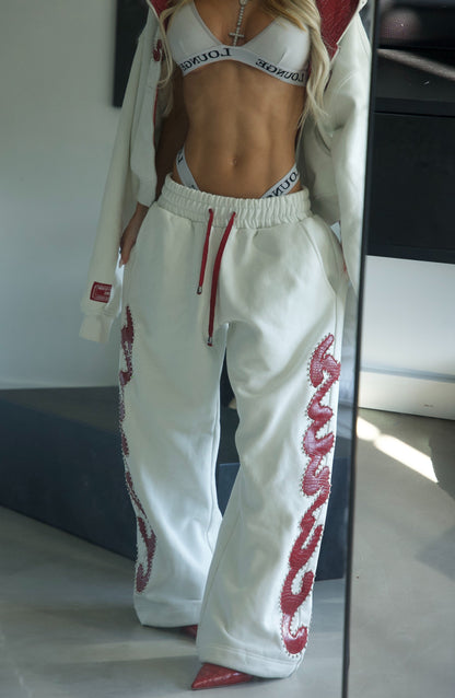 Red Crocodile Studded Sweatpants