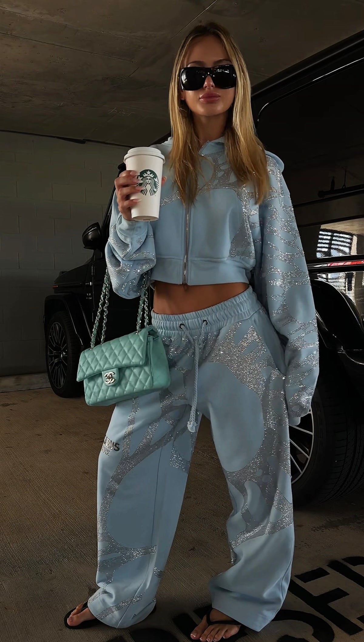 Ascent Baby Blue Rhinestone Sweatpants