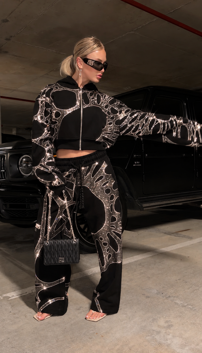 Ascent Black Rhinestone Cropped Hoodie