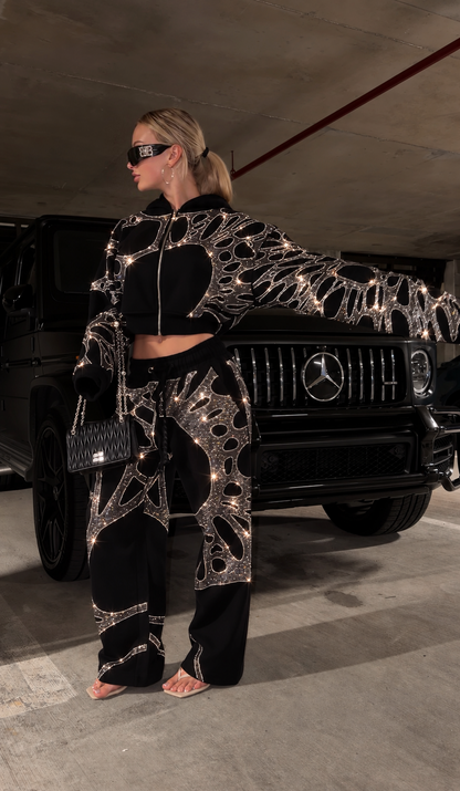 Ascent Black Rhinestone Sweatpants