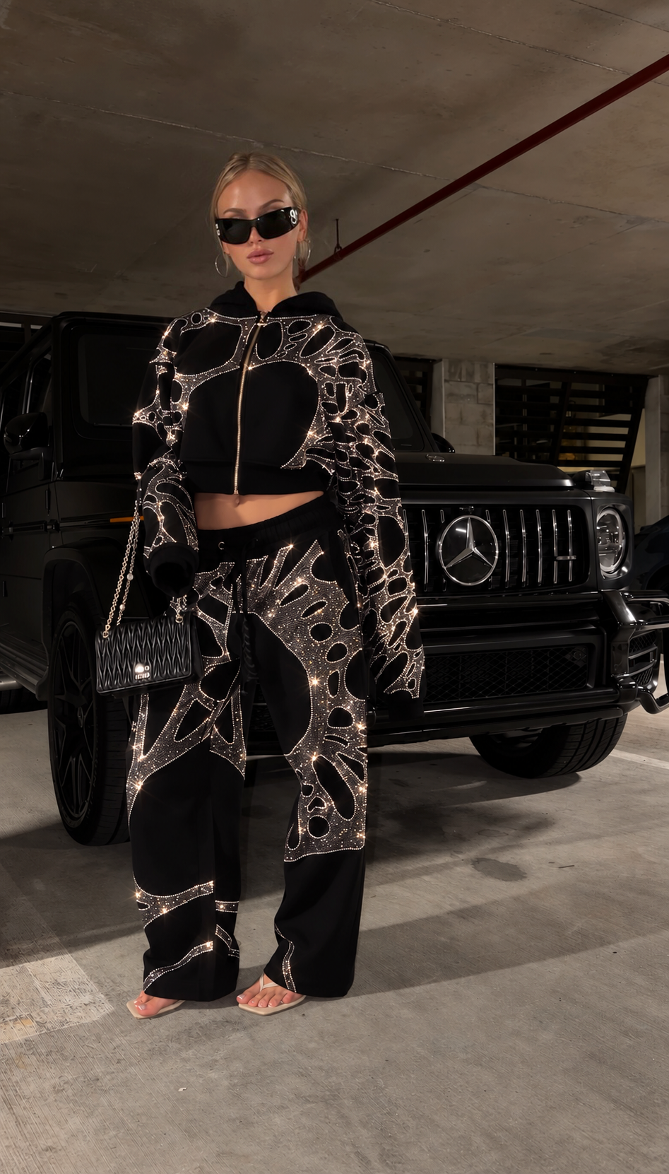 Ascent Black Rhinestone Sweatpants