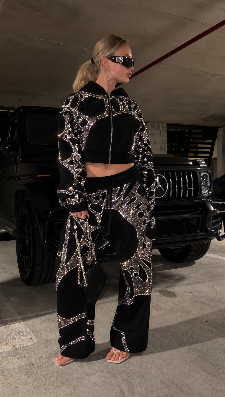 Ascent Black Rhinestone Sweatpants