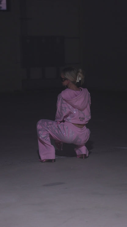 Ascent Rhinestone Cropped Hoodie - PINK