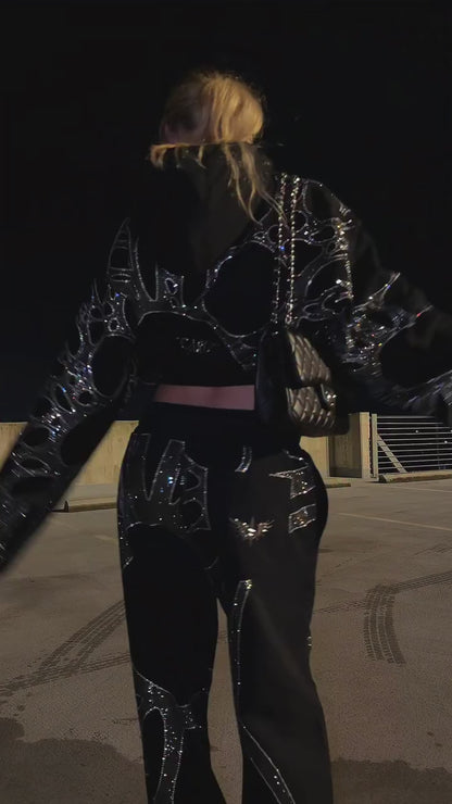 Ascent Black Rhinestone Cropped Hoodie